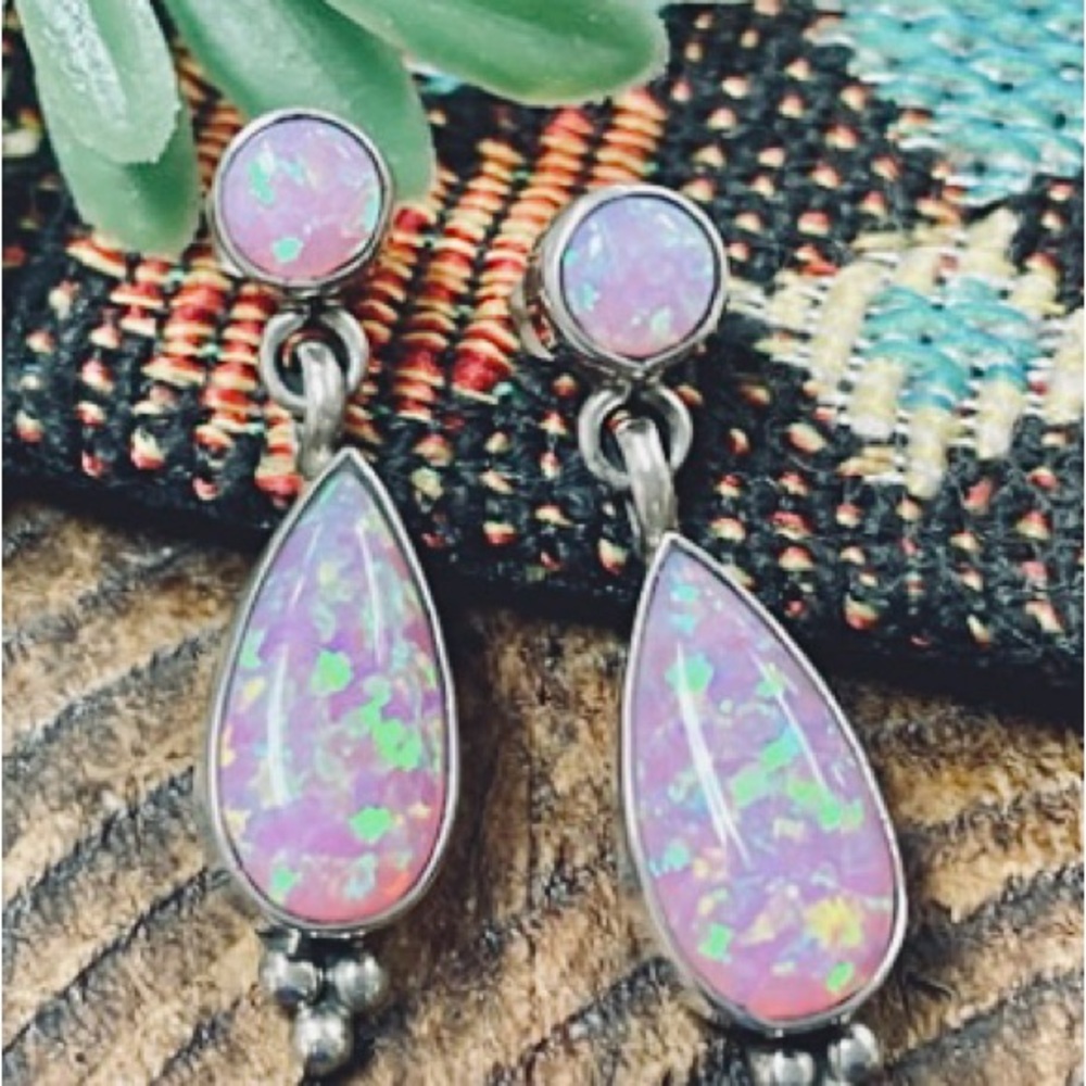 Running Bare pink opal, 925 sterling silver earrings, pierced.